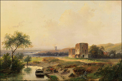 Andreas Schelfhout: Rivierenlandschap bij Haarlem